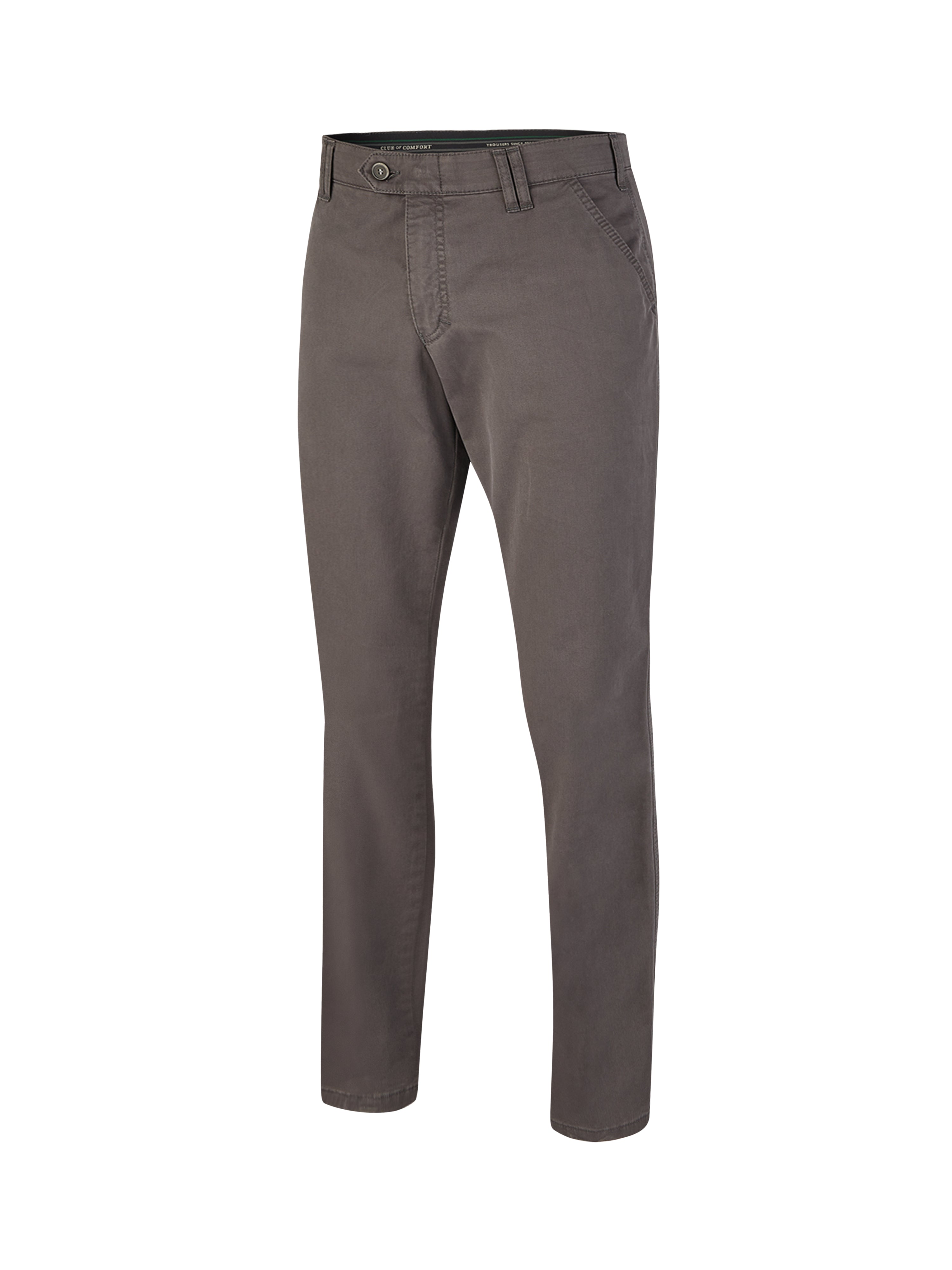 Graue DENVER 4402 Flat Front-Hose von Club of Comfort aus Baumwolle-High Stretch mit elastischem Komfortbund, Hemdstopper, Reißverschluss-Sicherheits-Tasche, gerade Leibhöhe, gerades Bein, Soft-Qualität, für gepflegten, legeren Look, hergestellt in Deutschland.