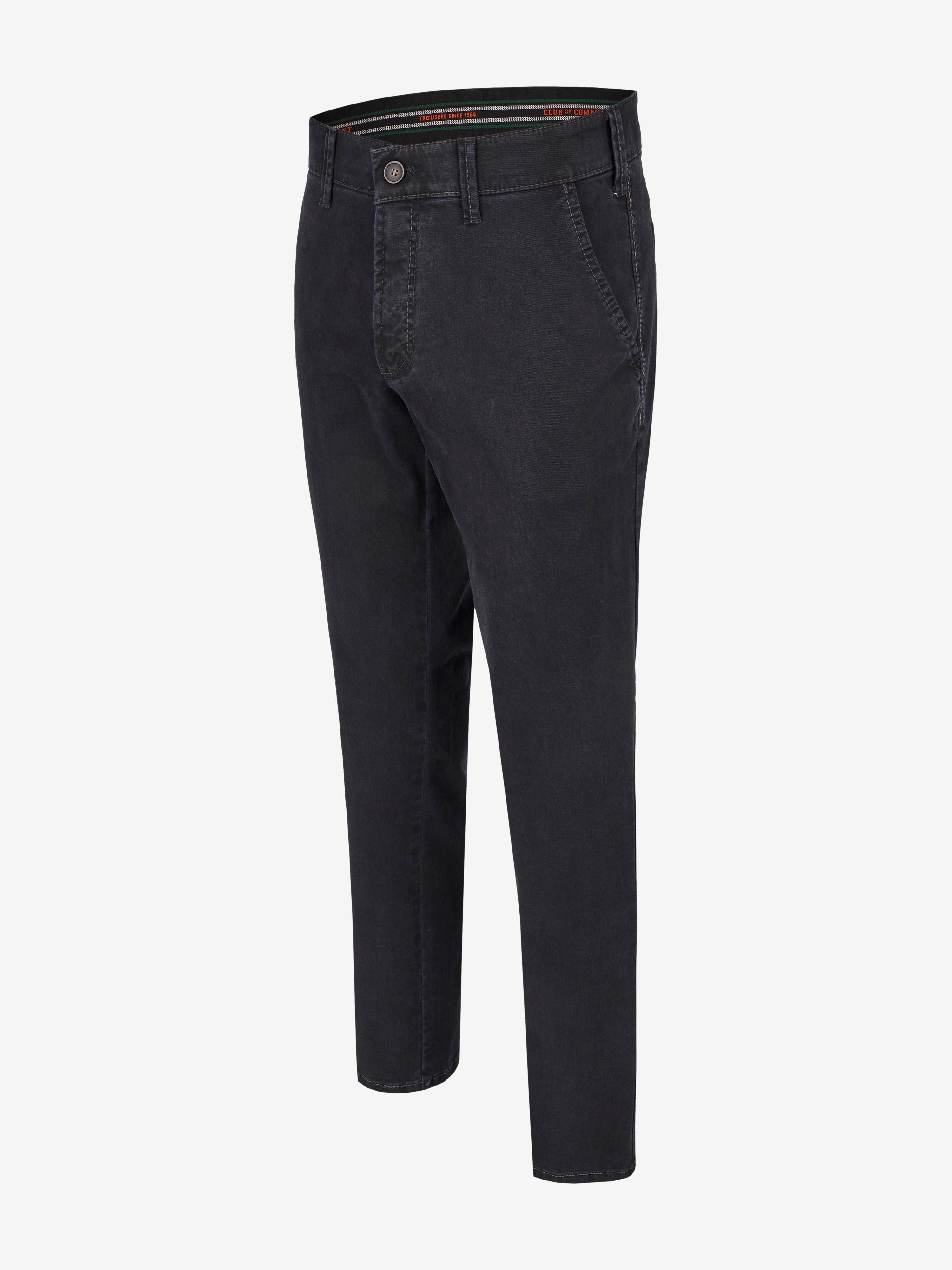 Dunkelblaue DENVER 7819 Flat Front-Hose von Club of Comfort mit Normaler Leibhöhe, geradem Bein, elastischem Komfortbund, Hemdenstopper, hochelastischem Baumwoll-Gabardine, High Stretch, softem Griff, geeignet für Herbst/Winter, made in Green by Oeko-Tex, SKU 7819.