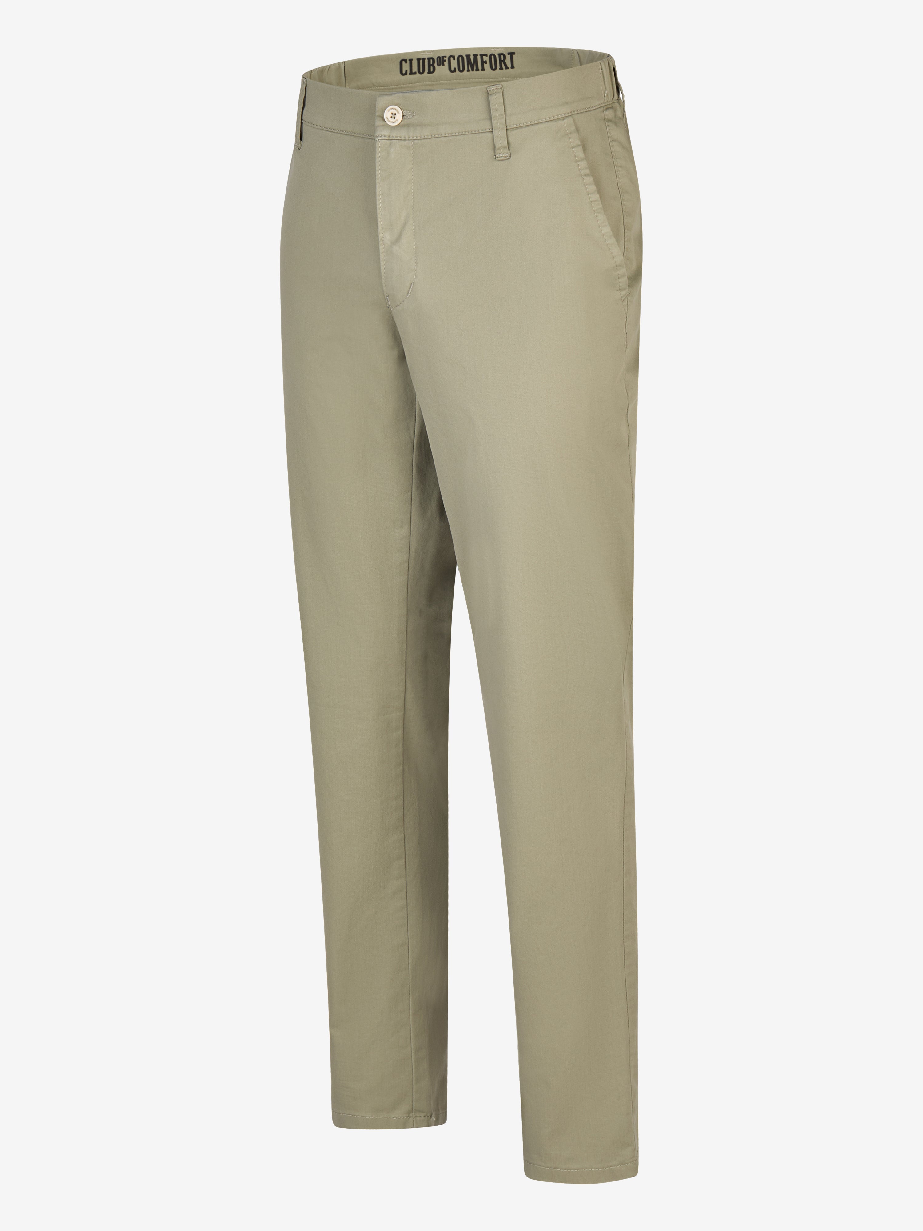 Hose "FOXX 8170" in Khaki, aus sommerleichter Baumwolle mit High Stretch Qualität, Slim Fit, reguläre Leibhöhe, schmalem Bein und Fußweite. Mit Comfort-Flex-Bund, Hemdenstopper, Made in Green by Oeko-Tex, ideal für Frühjahr/Sommer.