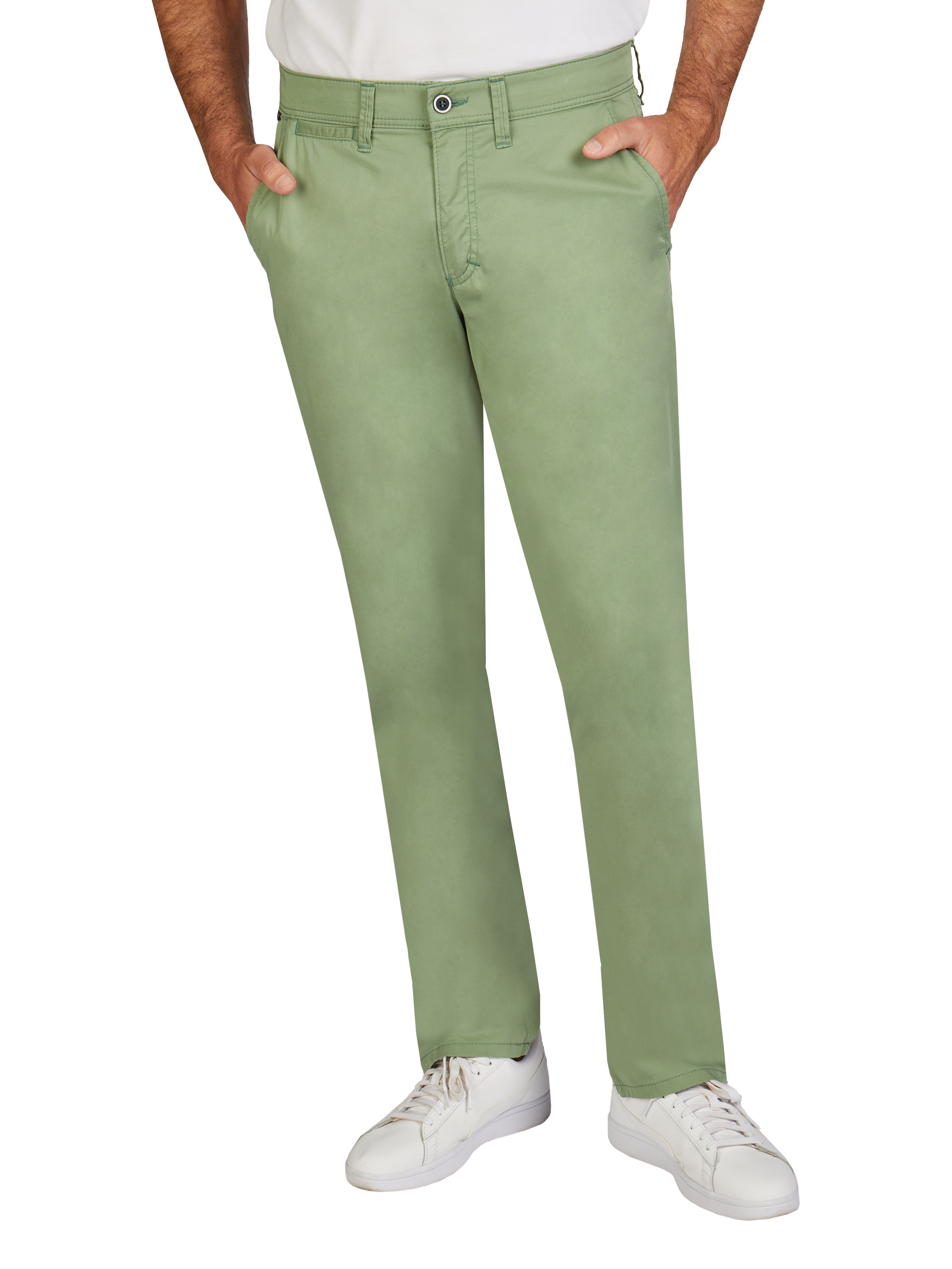 Herrenmode: Hellgrüne GARVEY 5107 Flat Front-Hose aus edler Pima Cotton mit elastischem Komfortbund, Hemdstopper, Regular Fit, schmaler Beinverlauf, QuickCooling, nachhaltigem Material, made in Green by Oeko-Tex, geeignet für Frühjahr/Sommer, mit Baumwoll-Gewebe, angenehmem Griff, seidigem Glanz und COLDBLACK-Ausrüstung.