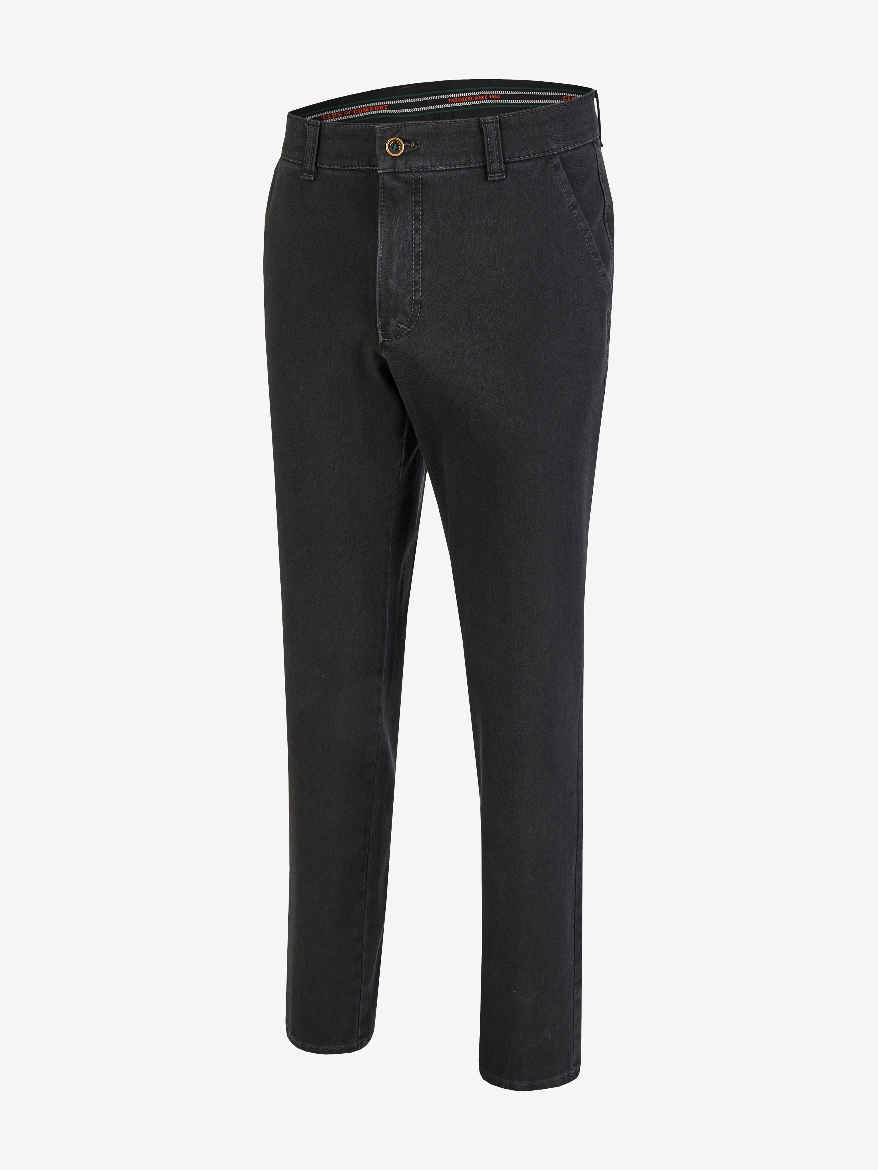 Hose GARVEY 7054 in Anthrazit, Bequeme Flat Front-Hose mit elastischem Komfortbund, Hemdstopper, Münztasche rechts, aus superelastischem Bi-Stretch-Denim, formstabil dank T400-Beimischung, Regular Fit, schmaler Beinverlauf, für ganzjährige Nutzung, Hersteller Club of Comfort.