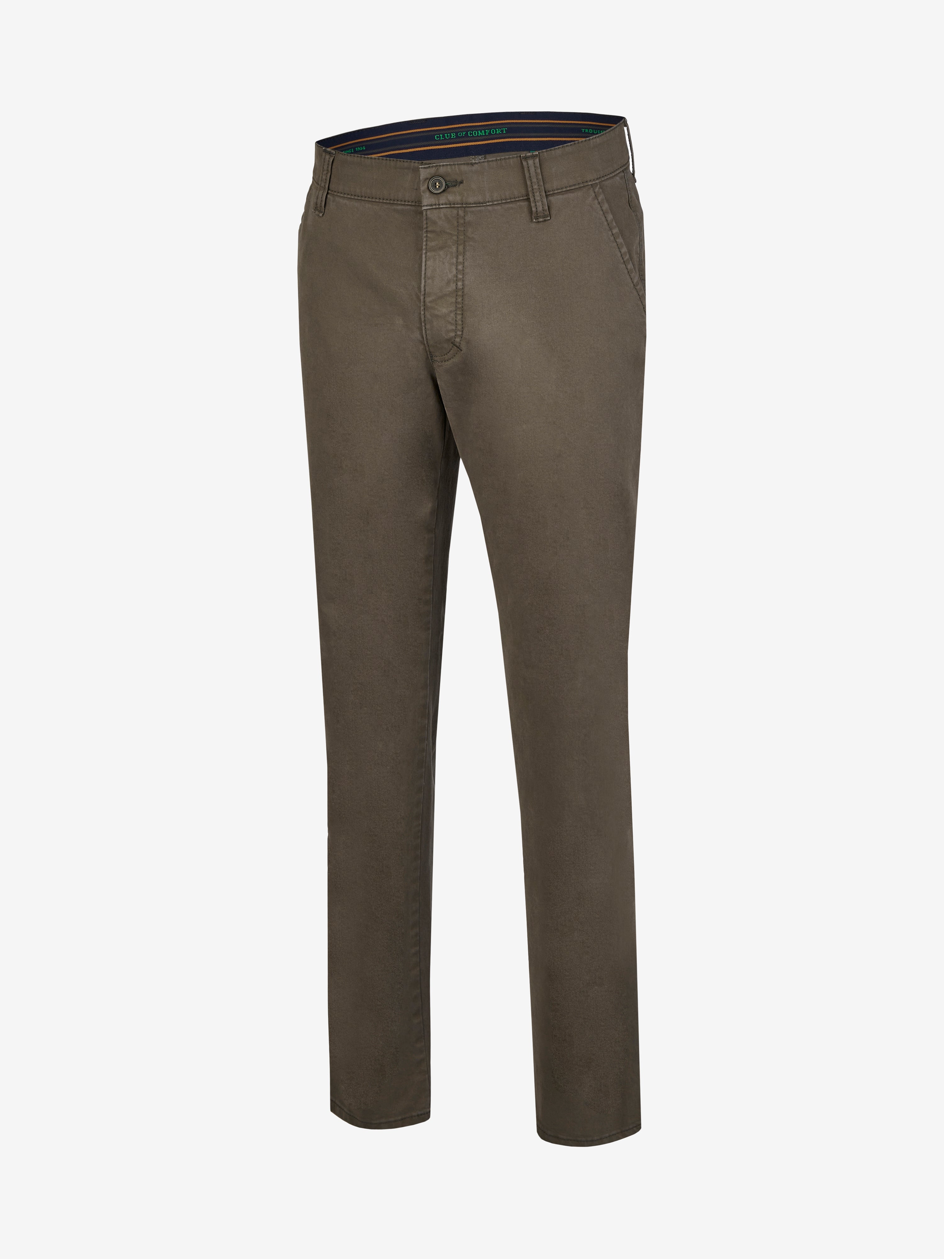 Bequeme steingraue Flat Front-Hose von Club of Comfort, aus hoch elasticischer Baumwolle mit elastischem Komfortbund, Hemdenstopper, schmaler Fußweite, Regular Fit, mit Münztasche in rechter Seitentasche, ergonomisch, ideal für Herbst/Winter, modernes Design, leicht, hochwertig, mit Öko-Tex Standard 100.