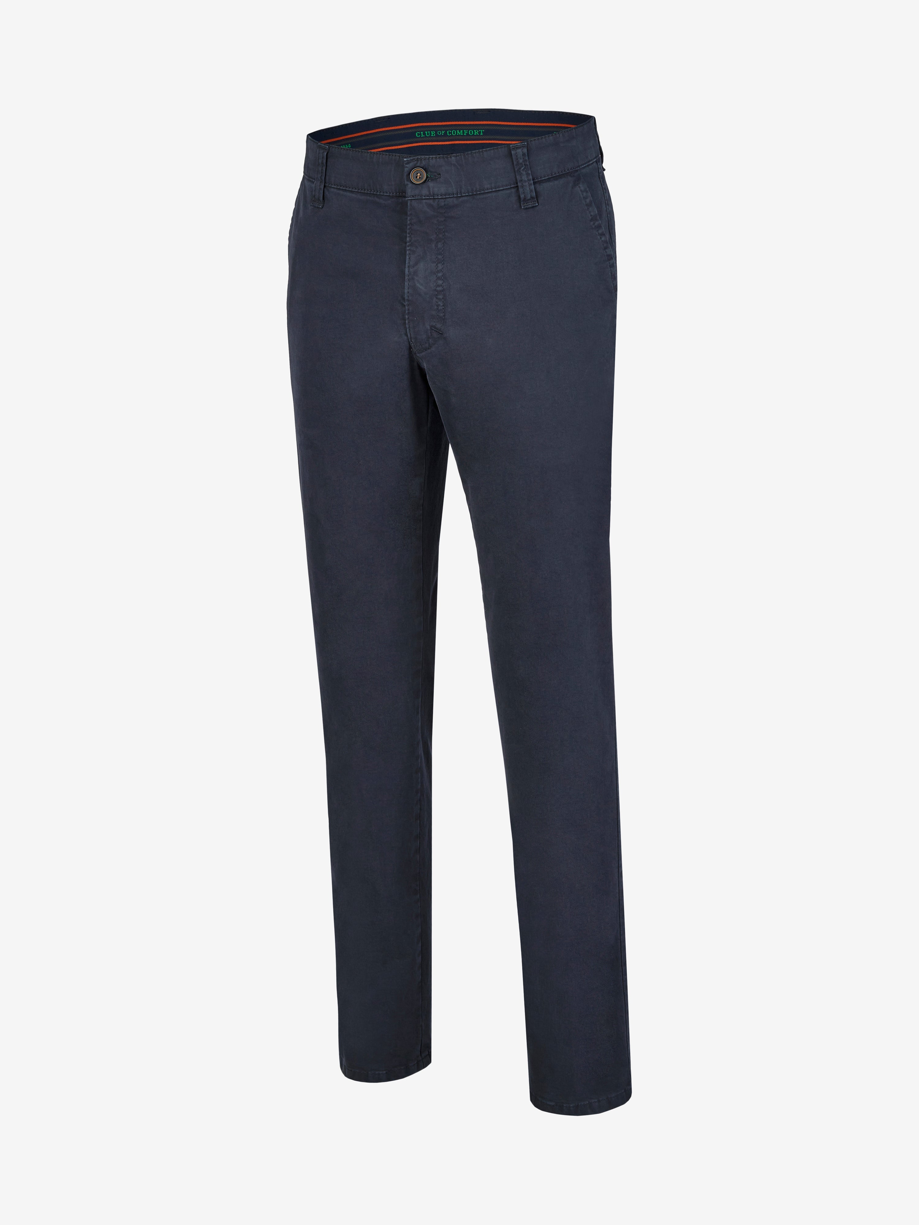Bequeme dunkelblaue Flat Front-Hose von GARVEY 7612 aus elastischer High Stretch-Baumwolle mit Hemdenstopper, Komfortbund und Münztasche, Regular Fit, für Herbst/Winter, Hersteller Club of Comfort.