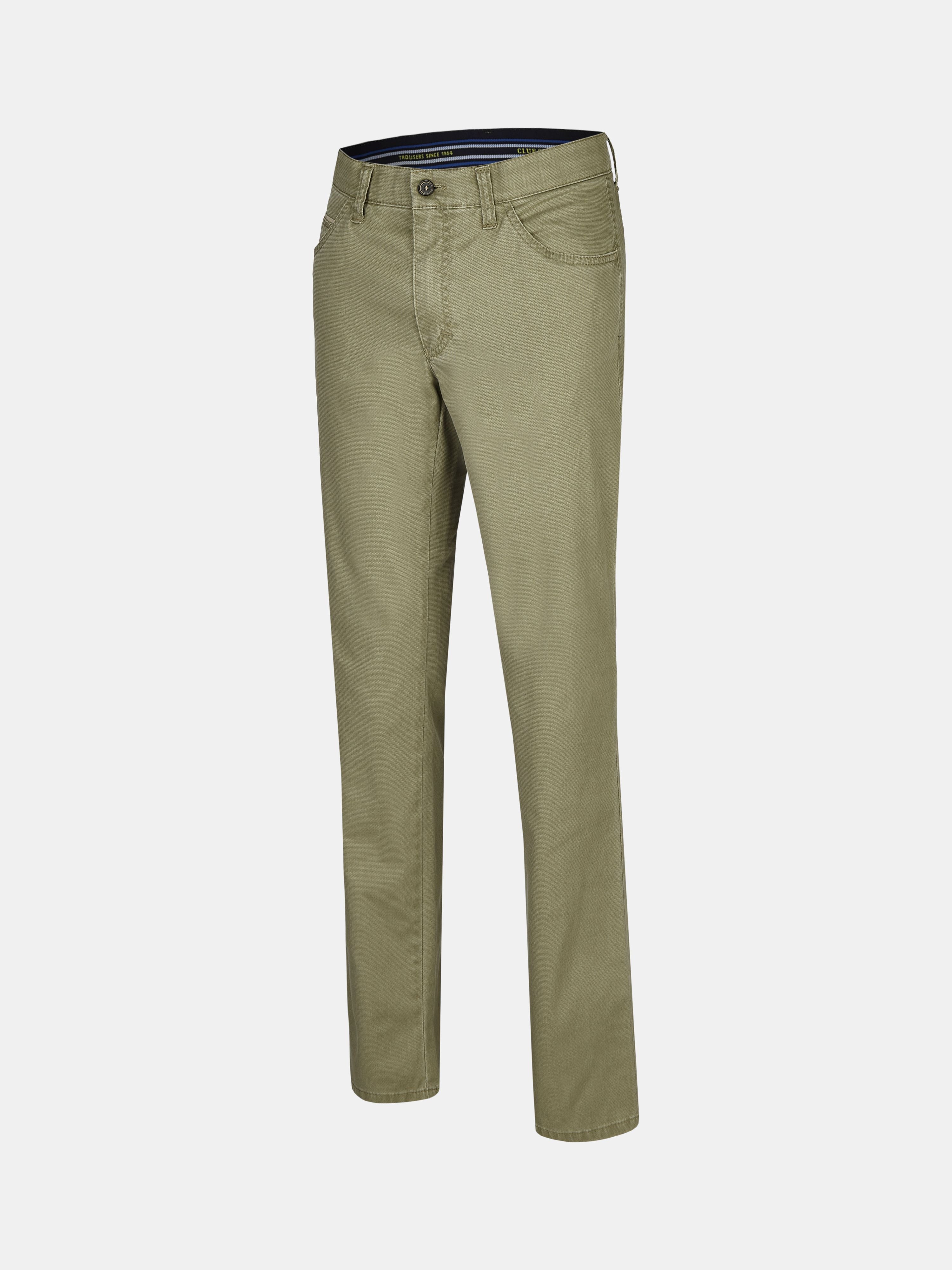 Hose MARVIN 7907 in Khaki, modische 5-Pocket, mit elastischem Comfortbund, Hemdstopper, Kontrast-Münztasche, gefertigt aus hochelastischer High Stretch-Baumwolle mit Mikrostruktur, Normal-High-Leibhöhe, schmalem Bein, waschbar, hergestellt von Club of Comfort, ideal für Frühling/Sommer, grüne Farbfamilie, Regular Fit, nachhaltiges Made in Green by Oeko-Tex.