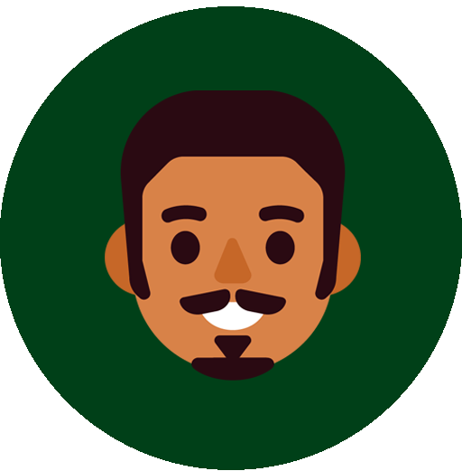 Digitales Emoji eines lachenden Mannes mit dunklem Haar, dunklem Bart und Schnurrbart, braunen Augen, hellbrauner Hautfarbe und einem breiten Lächeln, zeigt freundliche Ausstrahlung.