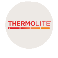 Das Bild zeigt das Logo der Marke "THERMOLITE" mit rotem Text und einem horizontalen Farbbalken in den Farbtönen Rot, Orange und Braun.