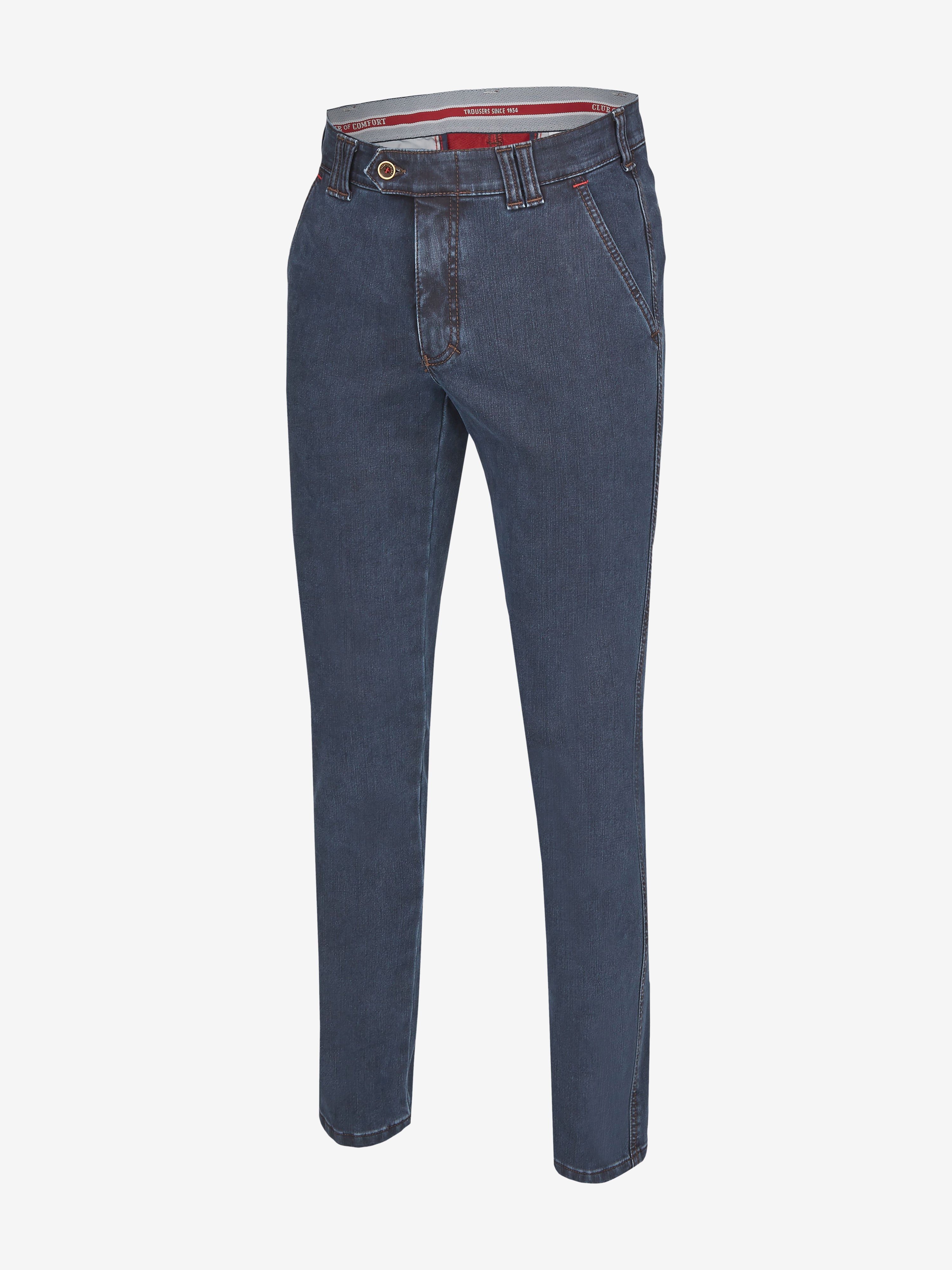 Blaue GARVEY 6822 Flat Front-Hose aus High Stretch-Denim mit Thermolite-Wärmeisolierung, elastischem Komfortbund, Hemdstopper, Bundverlängerung mit Knopf und Haken, normaler Leibhöhe, schmaler Fußweite, Regular Fit, Herbst/Winter, made in Green by Oeko-Tex, Modell Nachfolger der Dallas 4624.