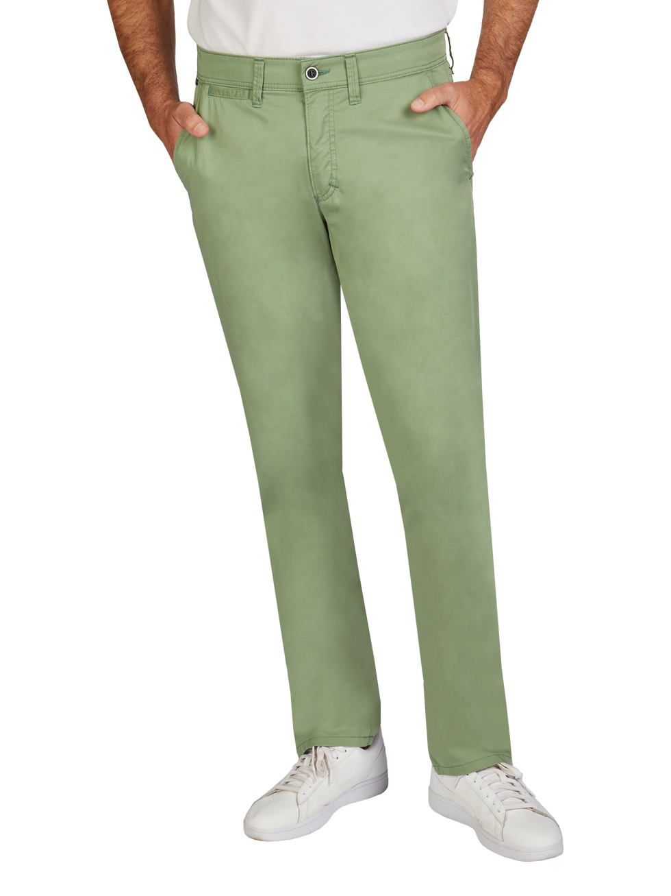 Herrenmode: Hellgrüne GARVEY 5107 Flat Front-Hose aus edler Pima Cotton mit elastischem Komfortbund, Hemdstopper, Regular Fit, schmaler Beinverlauf, QuickCooling, nachhaltigem Material, made in Green by Oeko-Tex, geeignet für Frühjahr/Sommer, mit Baumwoll-Gewebe, angenehmem Griff, seidigem Glanz und COLDBLACK-Ausrüstung.