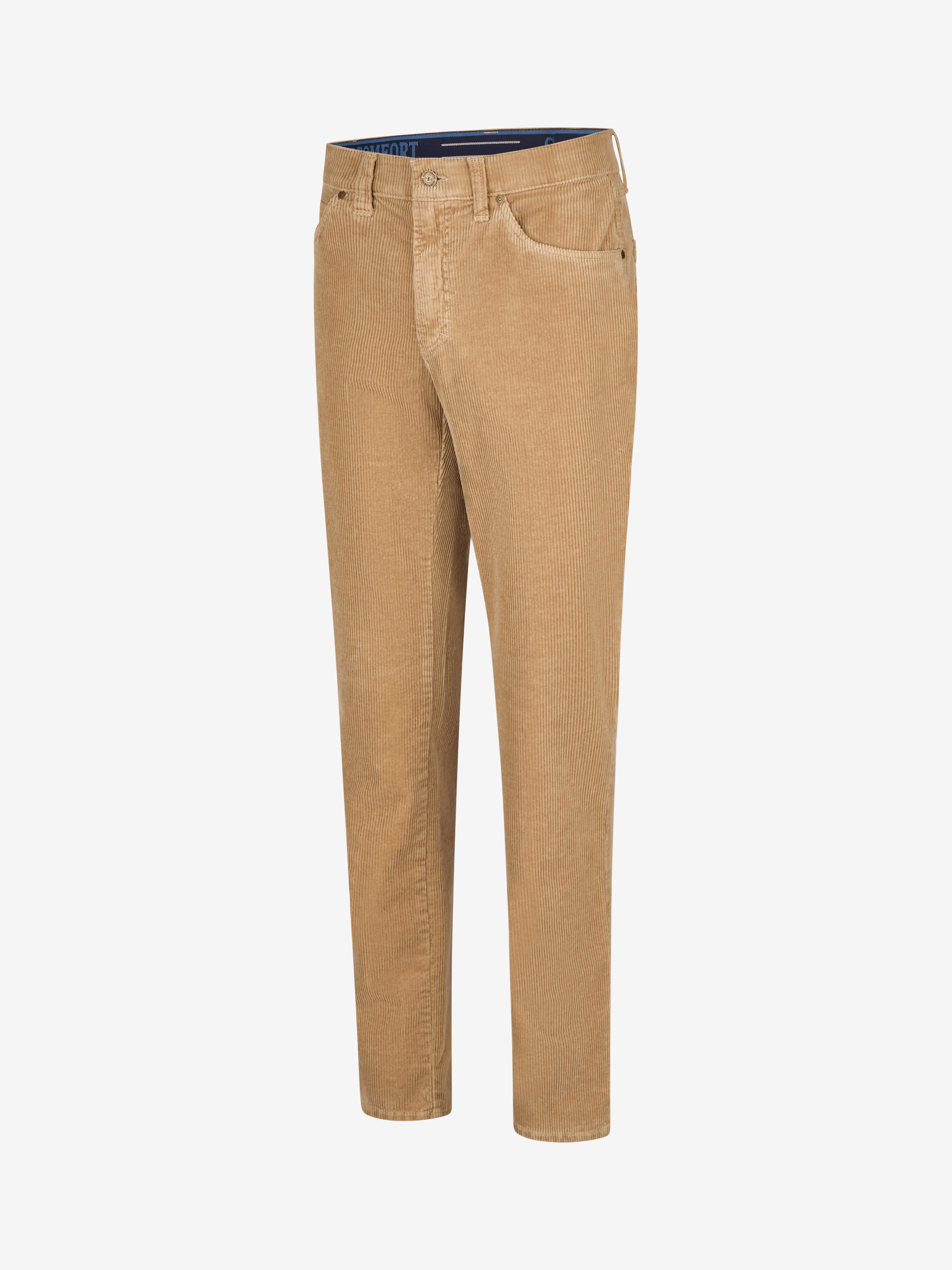 Hellebeige Cordhose von Club of Comfort, Modell HENRY 8202, mit 6-Pocket-Design, elastischem Doppelstoffbund, Hemdstopper, separater Mobile Pocket in der rechten Vordertasche, regular Fit, schlankes Bein, made in Green by Oeko-Tex, für Herbst/Winter.